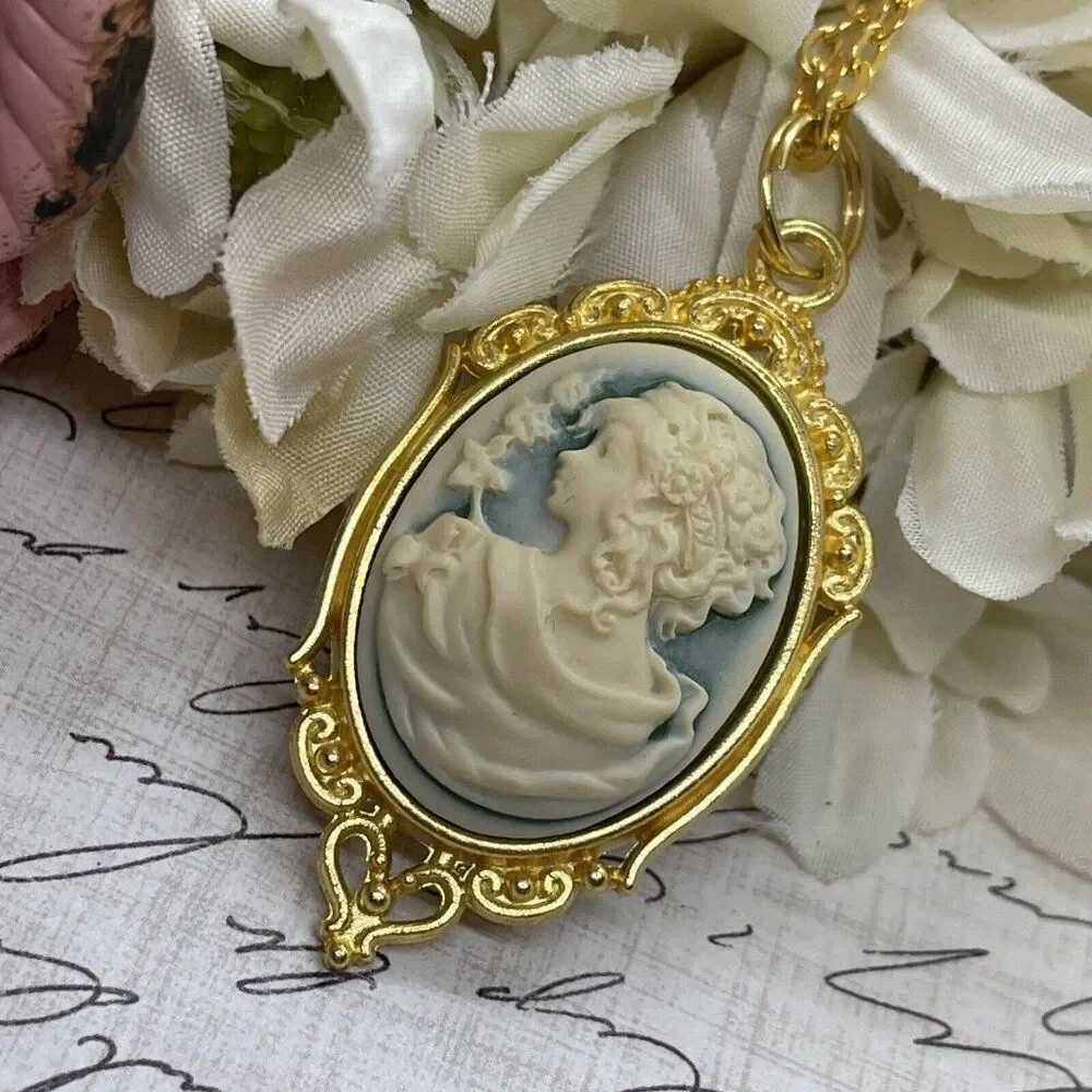 Bright Gold Grecian Greek Goddess Mythology Heart Wedding Jewelry necklace Cameo - Picture 5 of 10